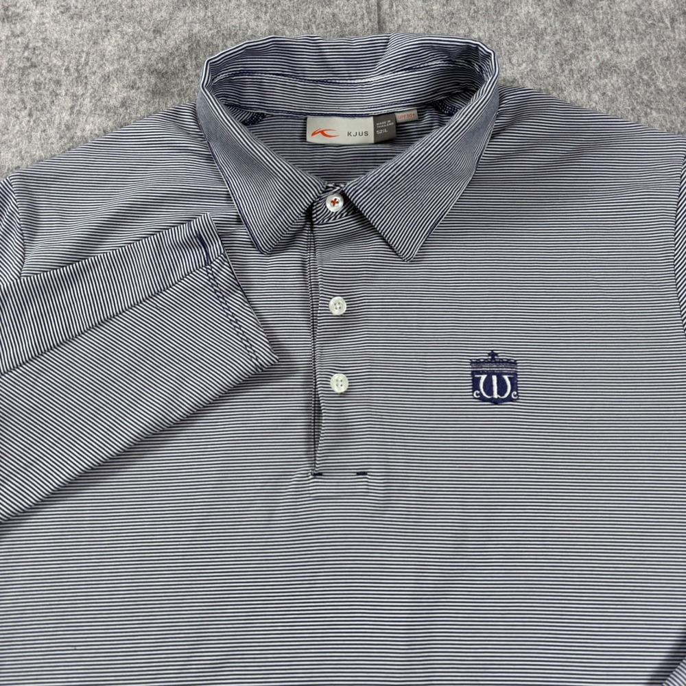 Kjus Soren Polo LS Mens 52 L Navy White Stripe Long Sleeve Golf Shirt MG60-B25
